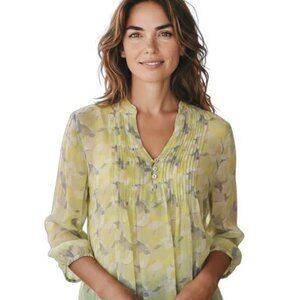 SHEER Layering Smock Pleated Tunic. SZ Large. Green,‎ yellow, purple, blue, gray